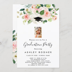 Blush Floral Graduation Invitations