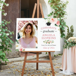 Blush Floral Graduation Photo Celebration Display Foam Board