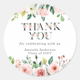 Blush Floral Graduation Thank You Sticker