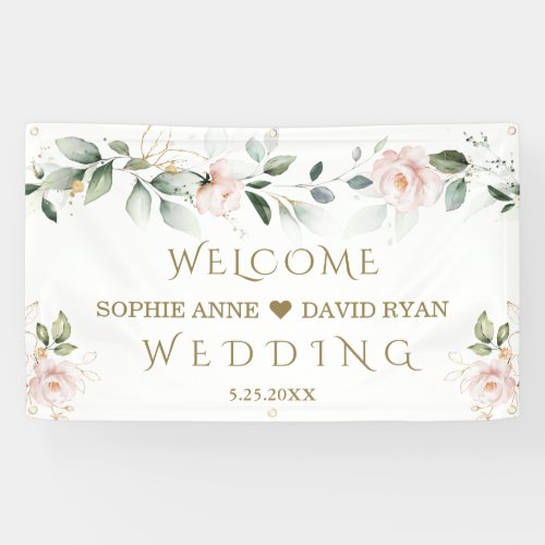 Blush Floral Green Gold Leafy Wedding Welcome Sign