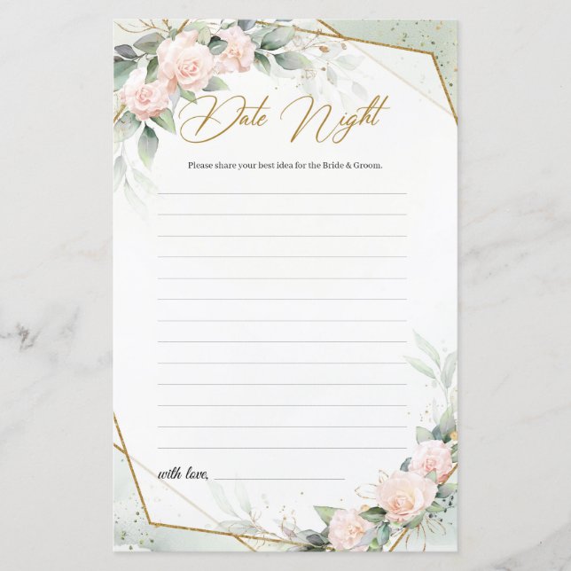 Blush floral greenery and gold Date Night ideas (Front)