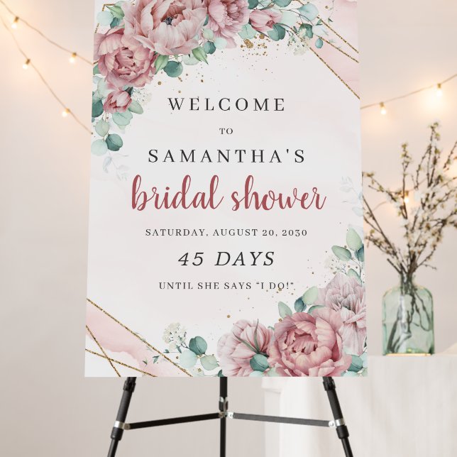 Blush floral greenery bridal shower countdown sign (In Situ (Stand))