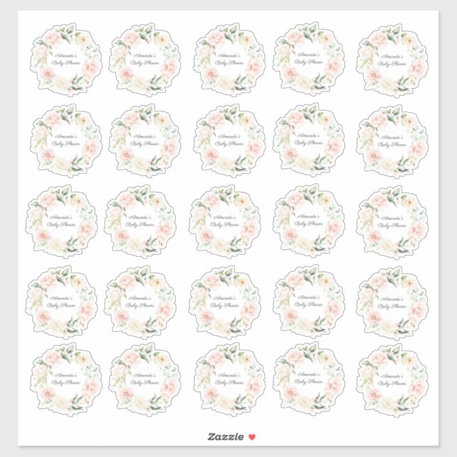 Blush Floral Greenery Girl Rustic Baby Shower  Sticker (Sheet)
