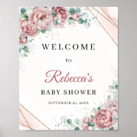 Blush floral greenery gold Baby Shower Welcome  Poster
