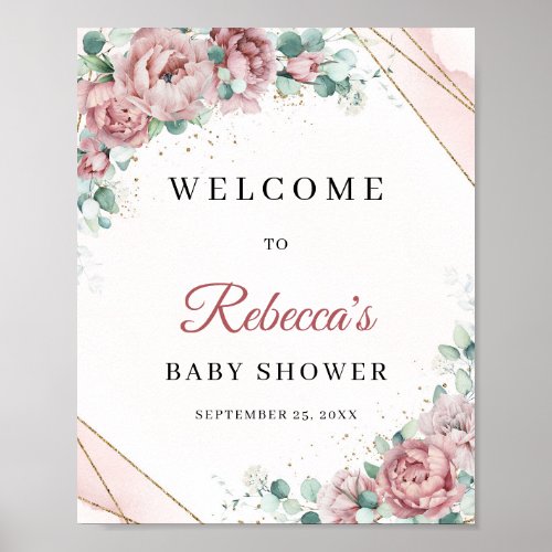 Blush floral greenery gold Baby Shower Welcome  Poster