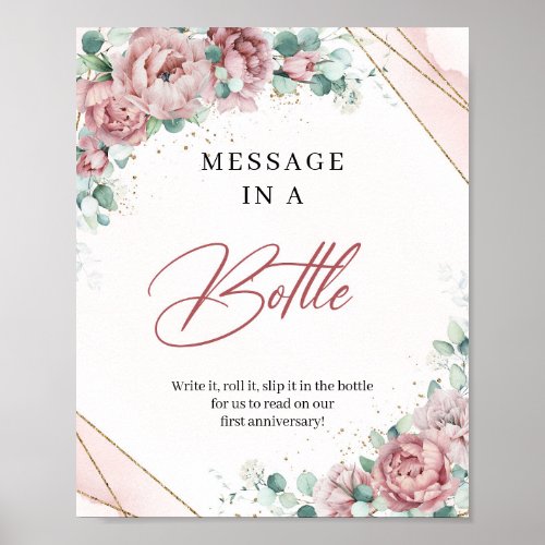 Blush floral greenery gold Message in a Bottle Poster