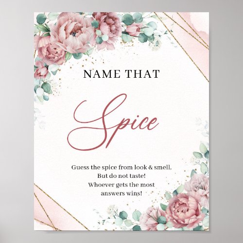Blush floral greenery gold Name that Spice game Poster