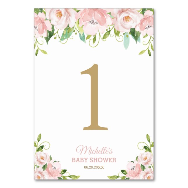 Blush Floral Greenery Lion Cub Baby Shower  Table Number (Front)