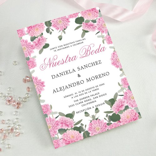 Blush Floral Greenery Nuestra Boda Spanish Wedding Invitation