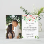 Blush Floral Greenery Personalized Photo Wedding Invitation (Standing Front)
