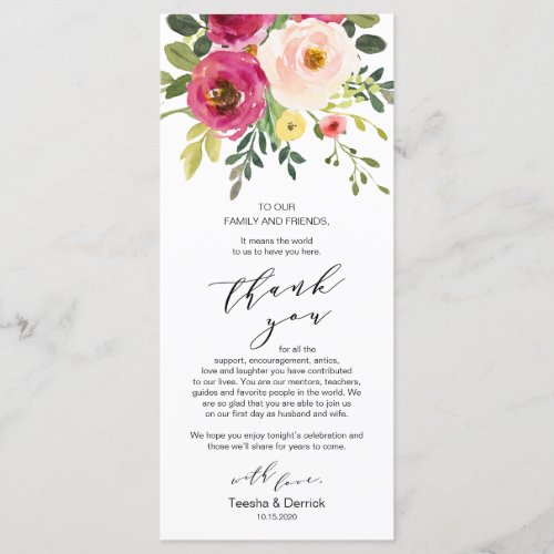 Blush Floral Greenery Place Setting Thank You Card