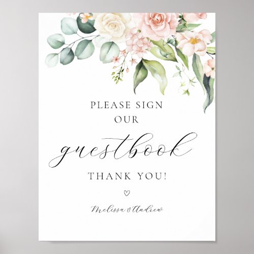 Blush Floral Greenery Sign our Guestbook Sign 