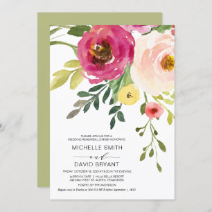 Blush Floral, Greenery, Wedding Rehearsal Dinner Invitation