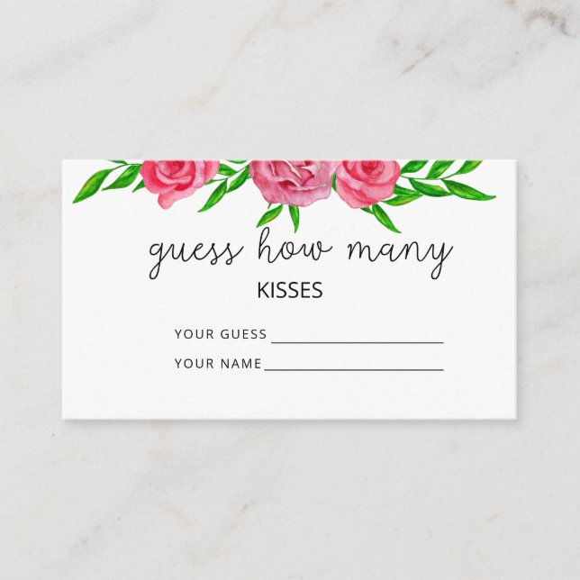 Blush floral guess how many kisses bridal game enclosure card (Front)