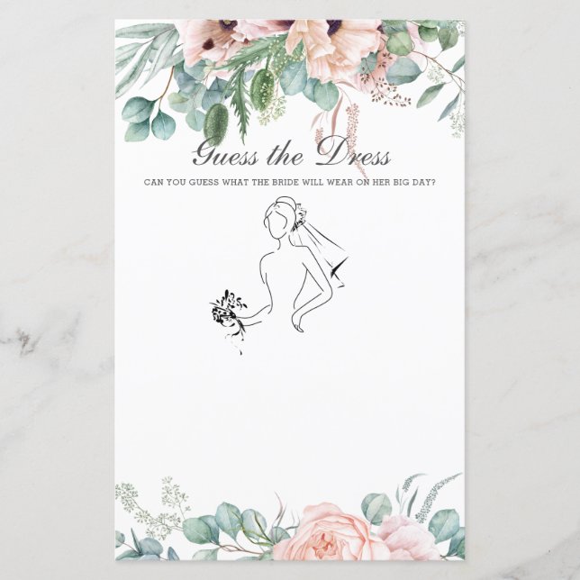 Blush Floral Guess the Dress Bridal Shower Game (Front)