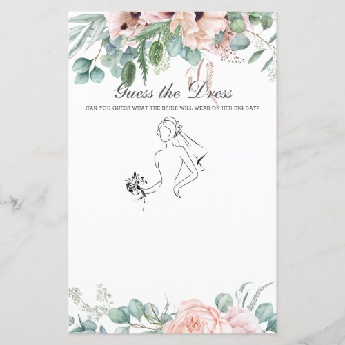 Blush Floral Guess the Dress Bridal Shower Game