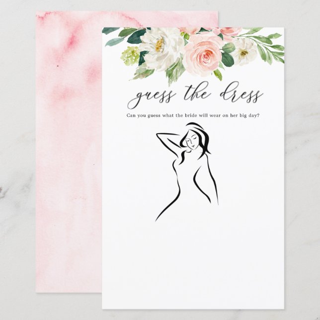 Blush Floral Guess The Dress Game Cards (Front/Back)