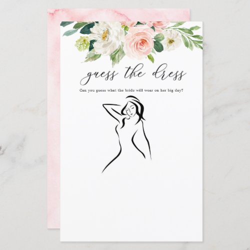 Blush Floral Guess The Dress Game Cards
