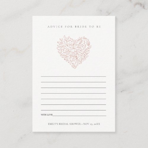 Blush Floral Heart Advice For Bride Bridal Shower Enclosure Card