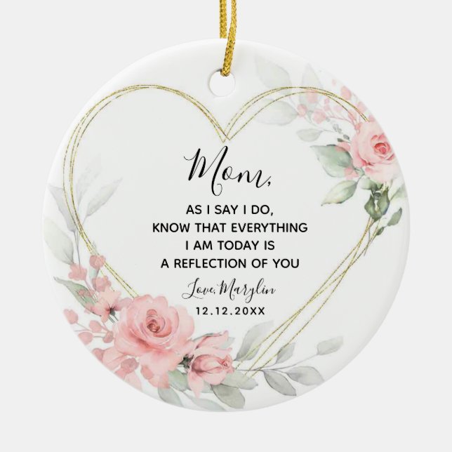 Blush Floral Heart Geometric Mother of The Bride Ceramic Ornament (Front)