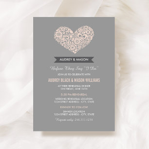 Blush Floral Heart Monogram Rehearsal Dinner Invitation