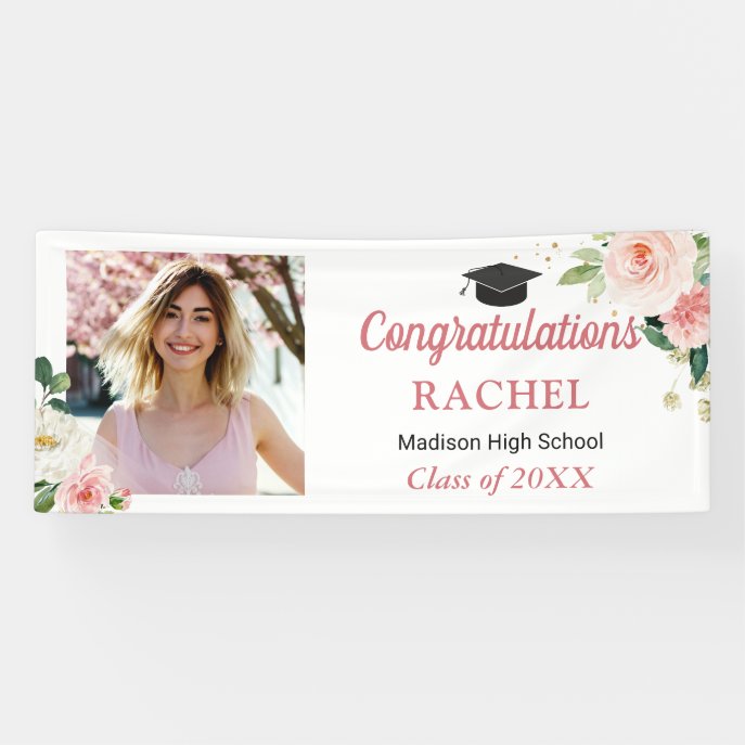 Blush Floral High School Graduate Photo Graduation Banner