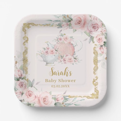 Blush Floral High Tea Party Birthday Baby Shower Paper Plates