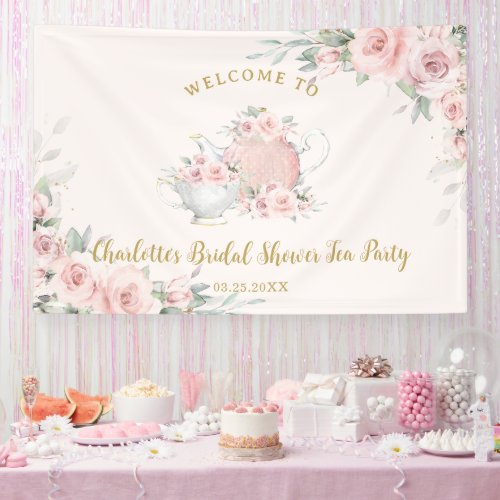 Blush Floral High Tea Party Bridal Baby Shower Banner