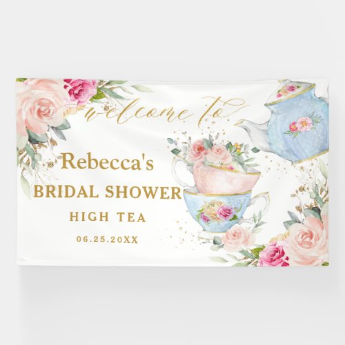 Blush Floral High Tea Party Bridal Shower Backdrop Banner