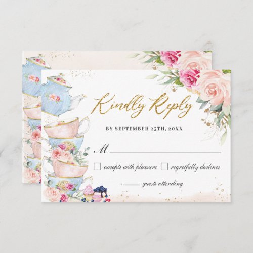 Blush Floral High Tea Party Bridal Shower Birthday RSVP Card
