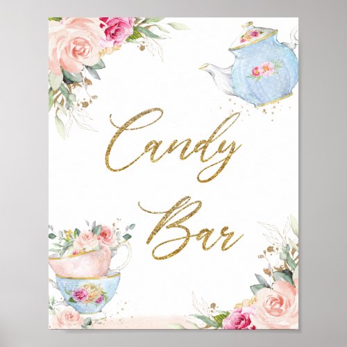 Blush Floral High Tea Party Candy Bar Bridal Baby Poster