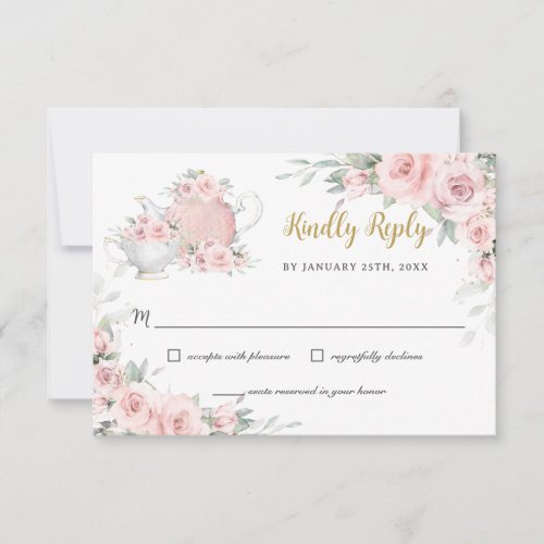 Blush Floral  High Tea Party Kindly Reply RSVP Card