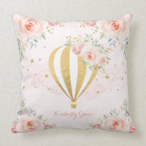 Blush Floral Hot Air Balloon Baby Girl Nursery Throw Pillow