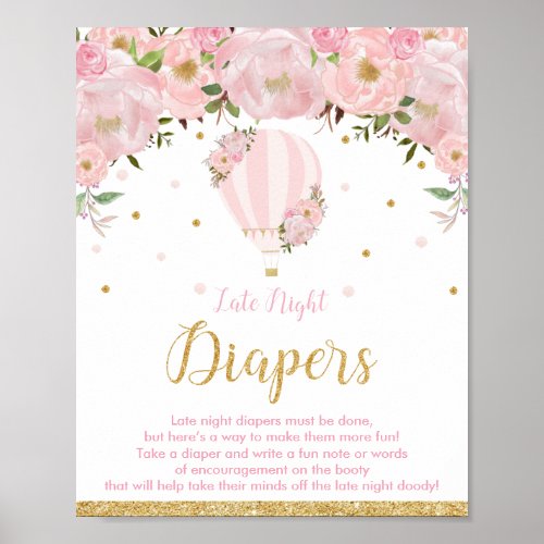 Blush Floral Hot Air Balloon Late Night Diaper Poster