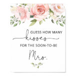 Blush floral how many kisses bridal shower game poster Blush floral how many kisses bridal shower game poster