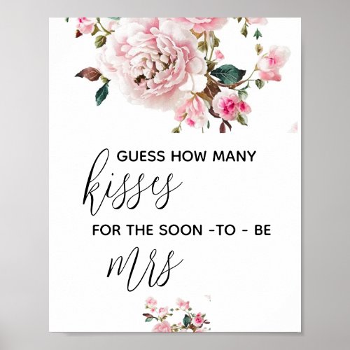  Blush floral how many kisses bridal shower game  Poster