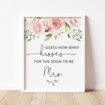 Blush Floral How Many Kisses Bridal Shower Game Poster by JermolinaArtLTD at Zazzle