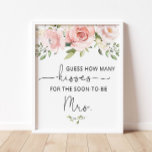 Blush Floral How Many Kisses Bridal Shower Game Poster at Zazzle