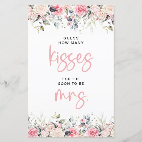 Blush Floral  How Many Kisses For The Bride Game 
