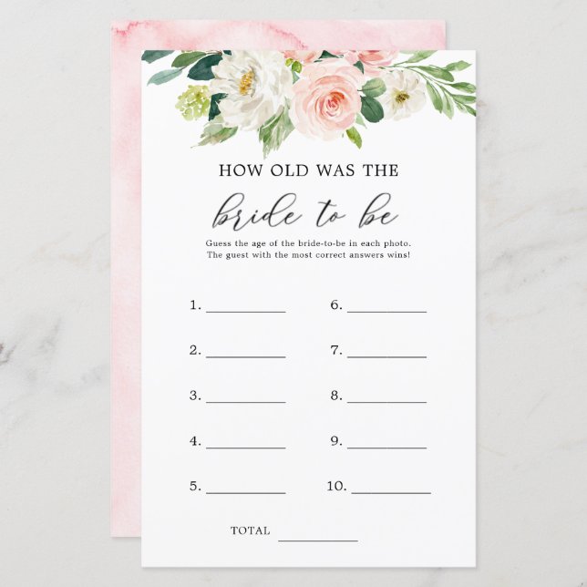 Blush Floral How Old Was The Bride To Be Cards (Front/Back)