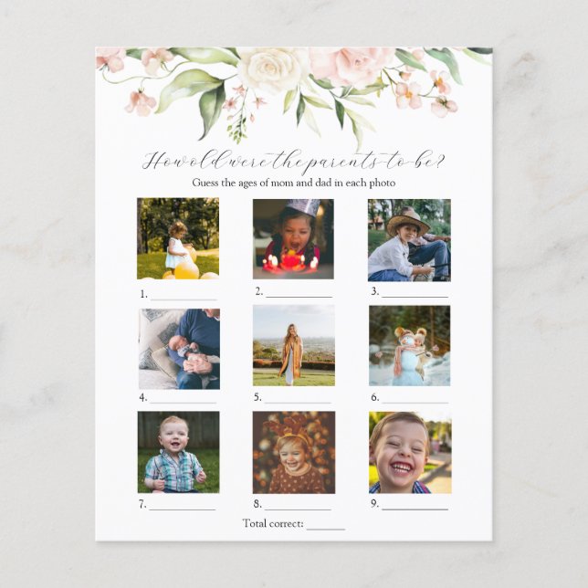 Blush Floral How Old Were They Baby Shower Game  (Front)