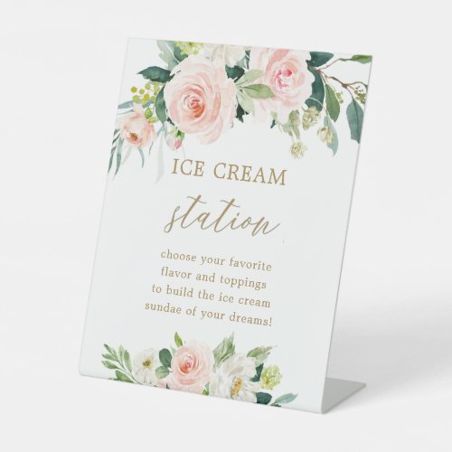 Blush Floral Ice Cream Bar Dessert Table Sign