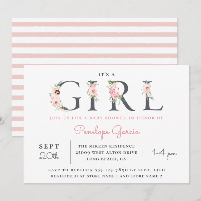 Blush Floral It's a GIRL Baby Shower Invitation (Front/Back)