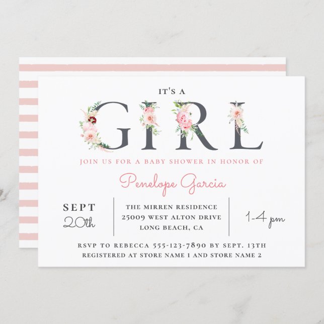 Blush Floral It's a GIRL Baby Shower Invitation (Front/Back)