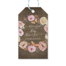 Blush Floral Its a Girl Butterfly Wreath Rustic Gift Tags