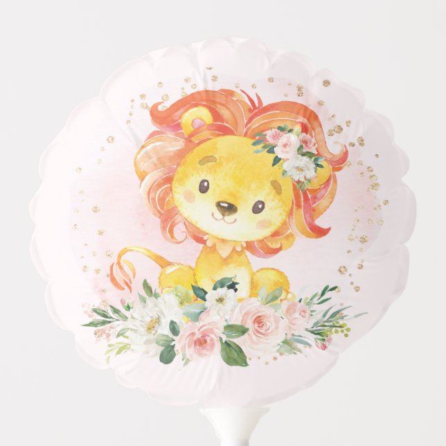 Blush Floral Jungle Lion Birthday Girl Baby Shower Balloon (Front)