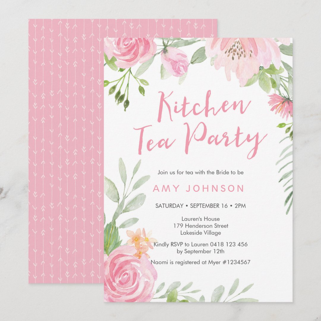 Blush floral Kitchen Tea Party Invitation | Zazzle