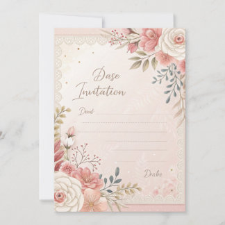 Blush Floral Lace Wedding Invitation Template
