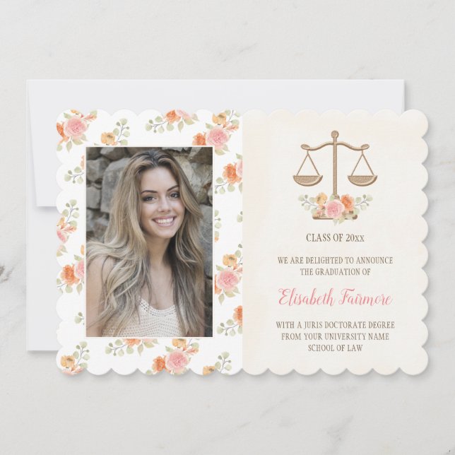 Blush Floral Law School Graduation Announcement (Front)
