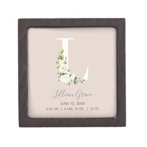 Blush Floral Letter L Photo Monogram Birth Stats Gift Box